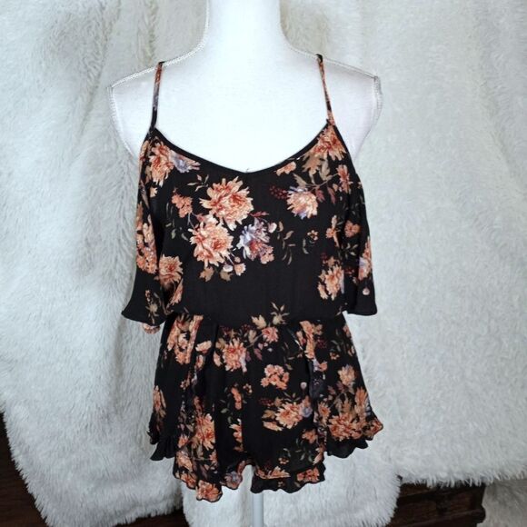FULL TILT BLACK & PINK FLORAL ROMPER SZ.S EUC - Picture 2 of 8